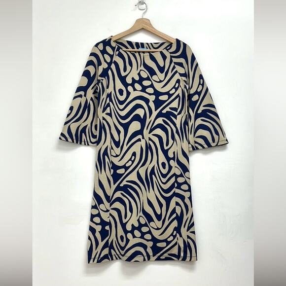 J. McLaughlin Campbell Boat Neck 3/4 Bell Sleeve  Preppy Retro Print Dress XS - Picture 12 of 13